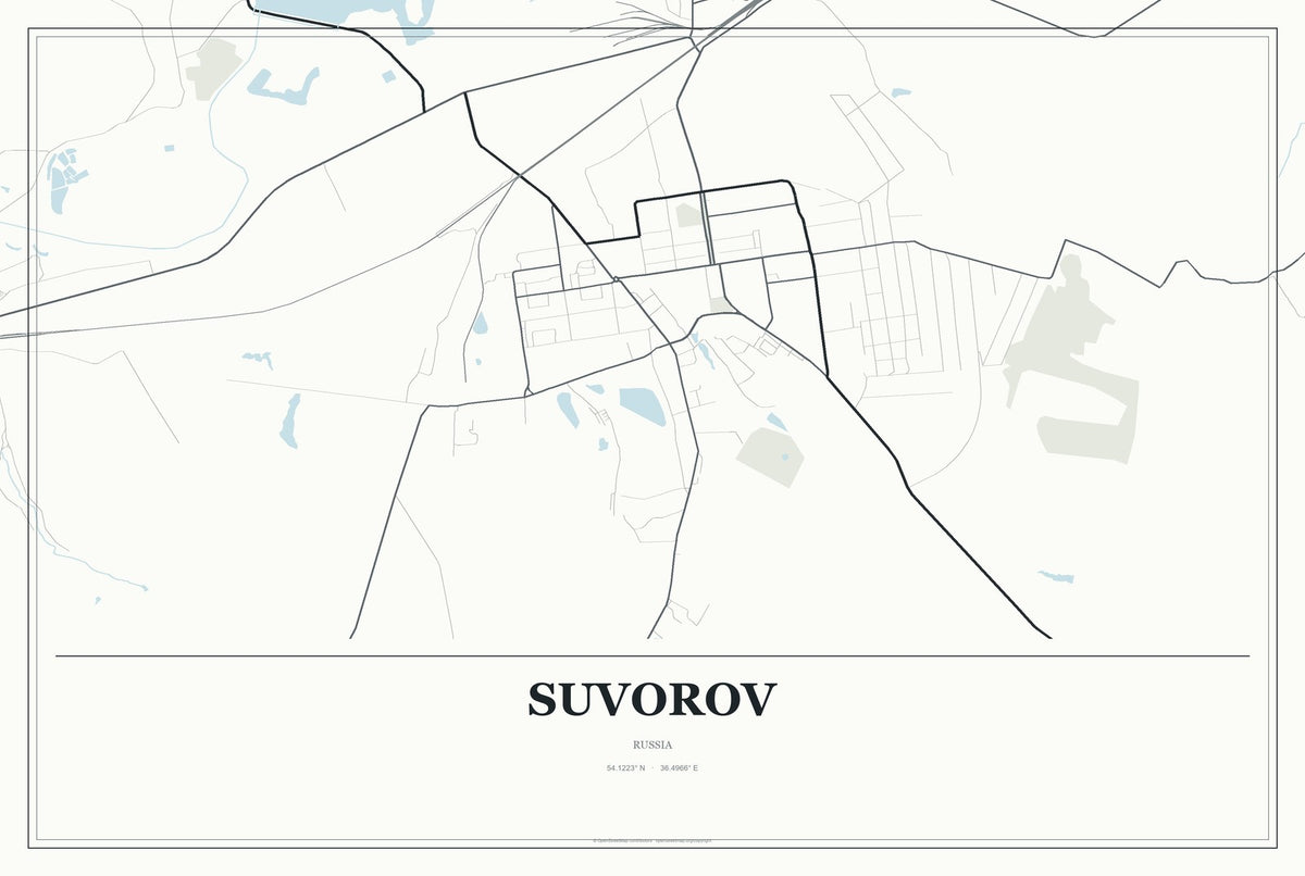 Suvorov, Russia City Map Aluminum Sign in Gallery Air style