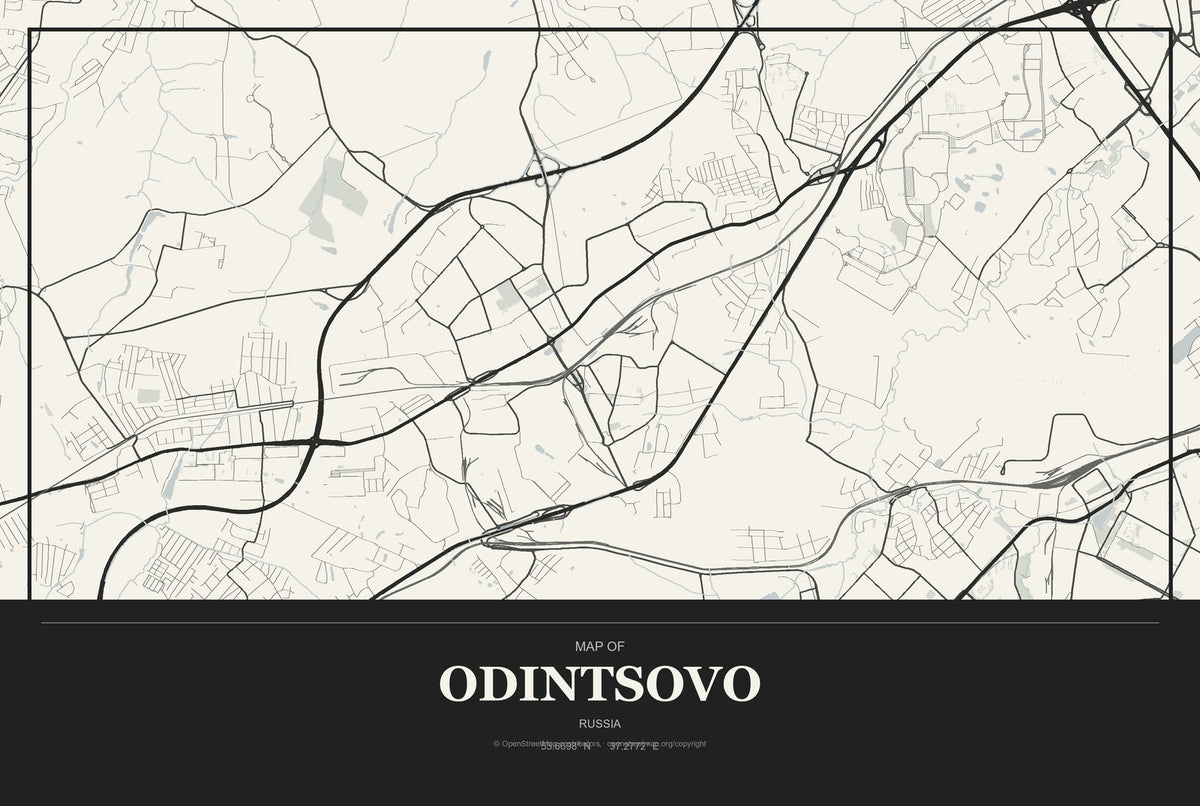 Odintsovo, Russia City Map Aluminum Sign in Museum Plaque style