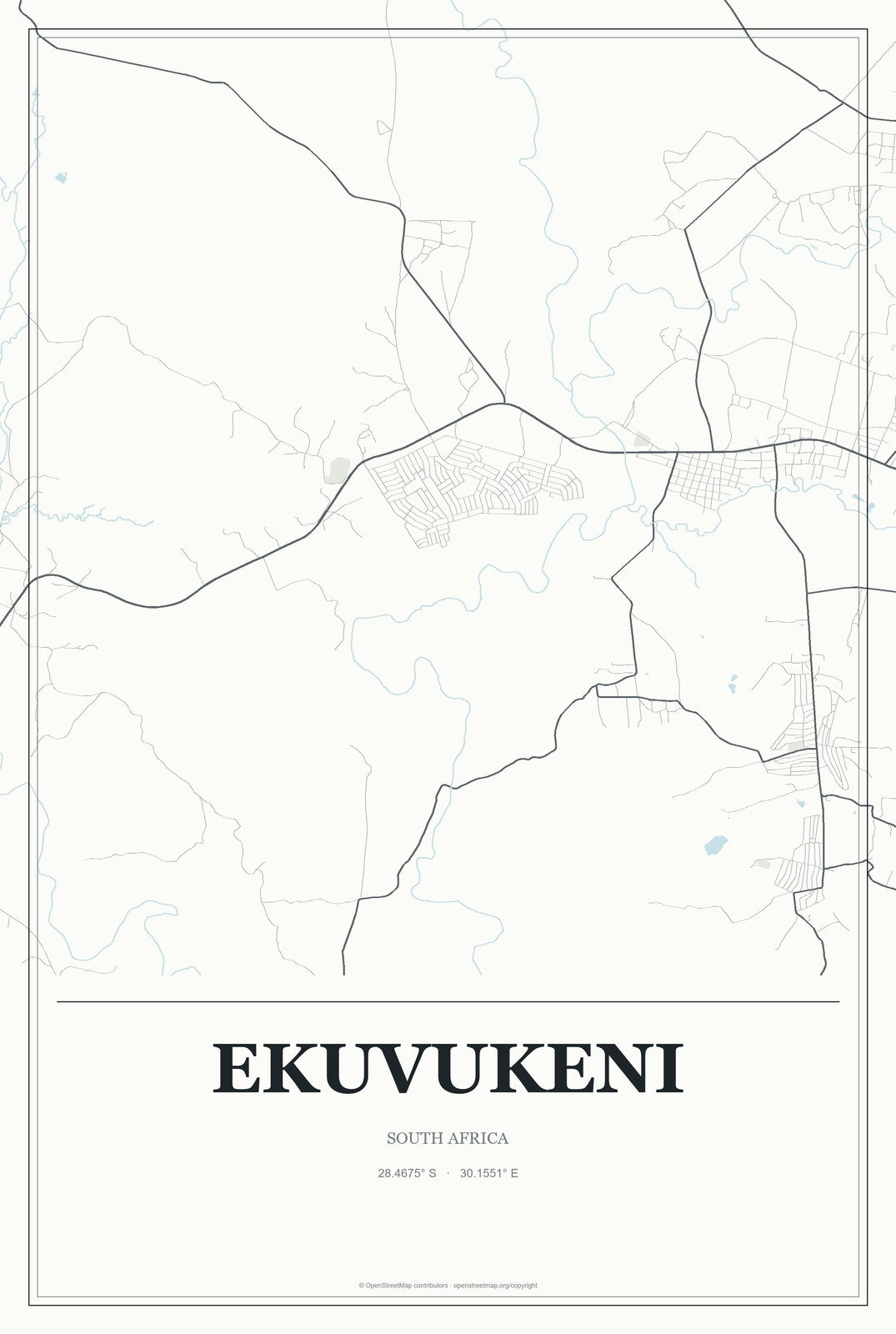 Ekuvukeni, South Africa City Map Aluminum Sign in Gallery Air style