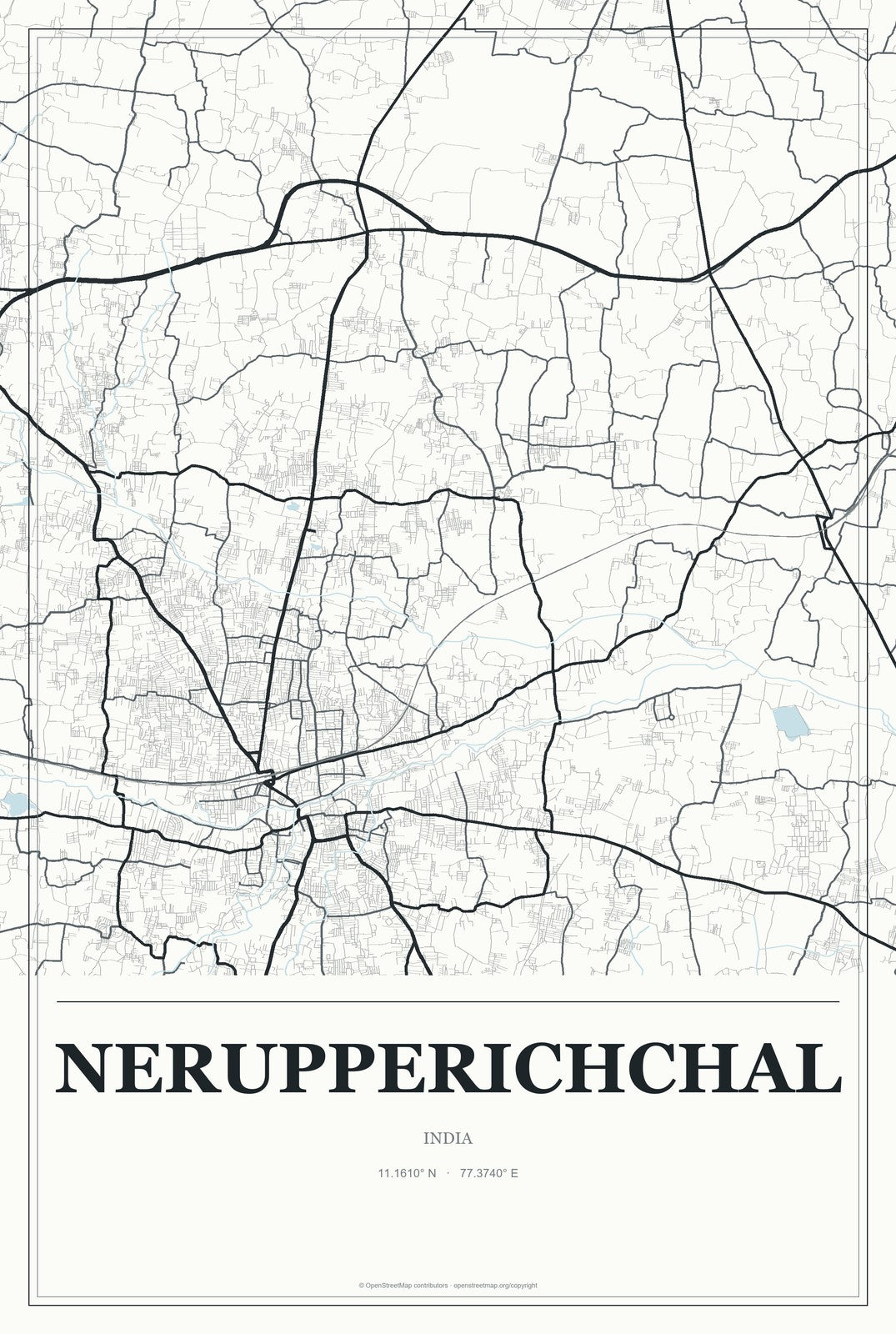 Nerupperichchal, India City Map Aluminum Sign in Gallery Air style