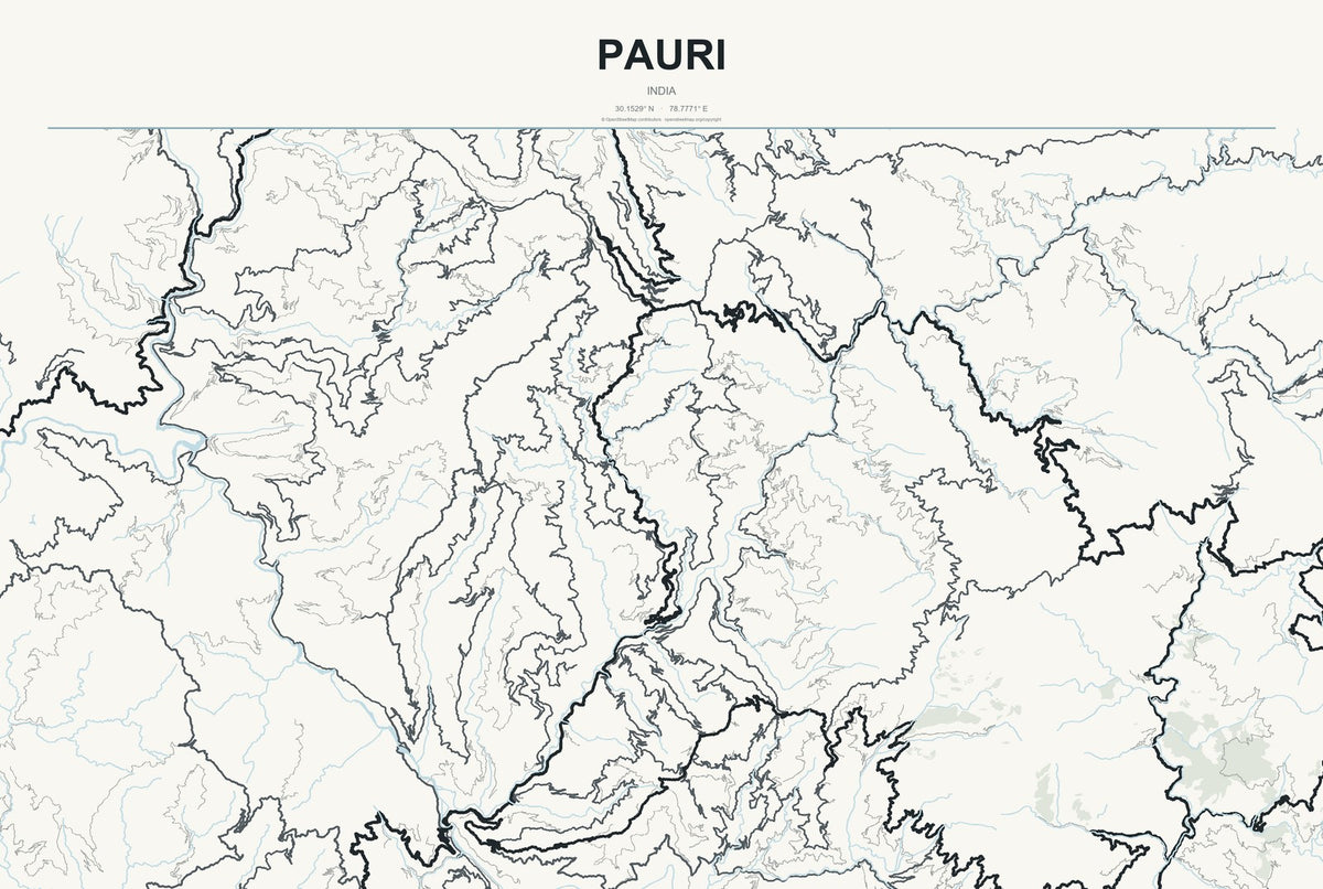 Pauri, India City Map Aluminum Sign in Headline Atlas style