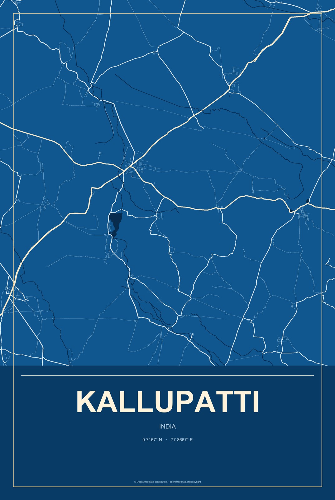 Kallupatti, India City Map Aluminum Sign in Harbor Cobalt style