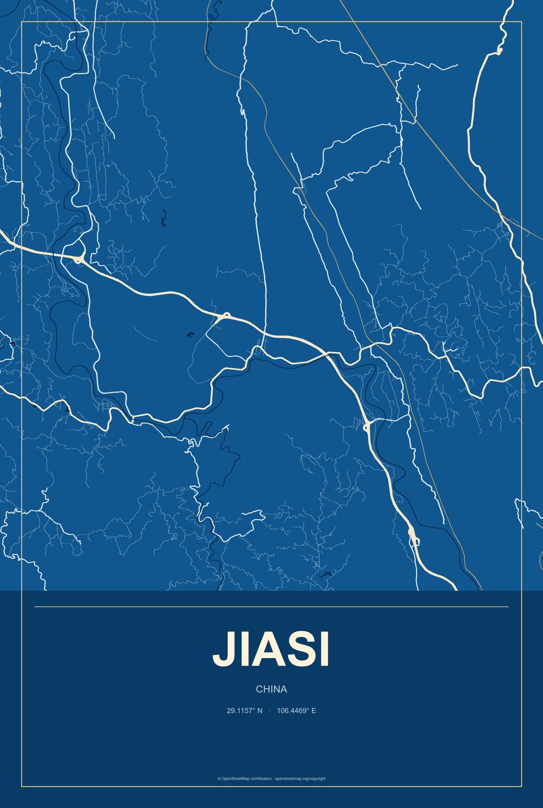 Jiasi, China City Map Aluminum Sign in Harbor Cobalt style