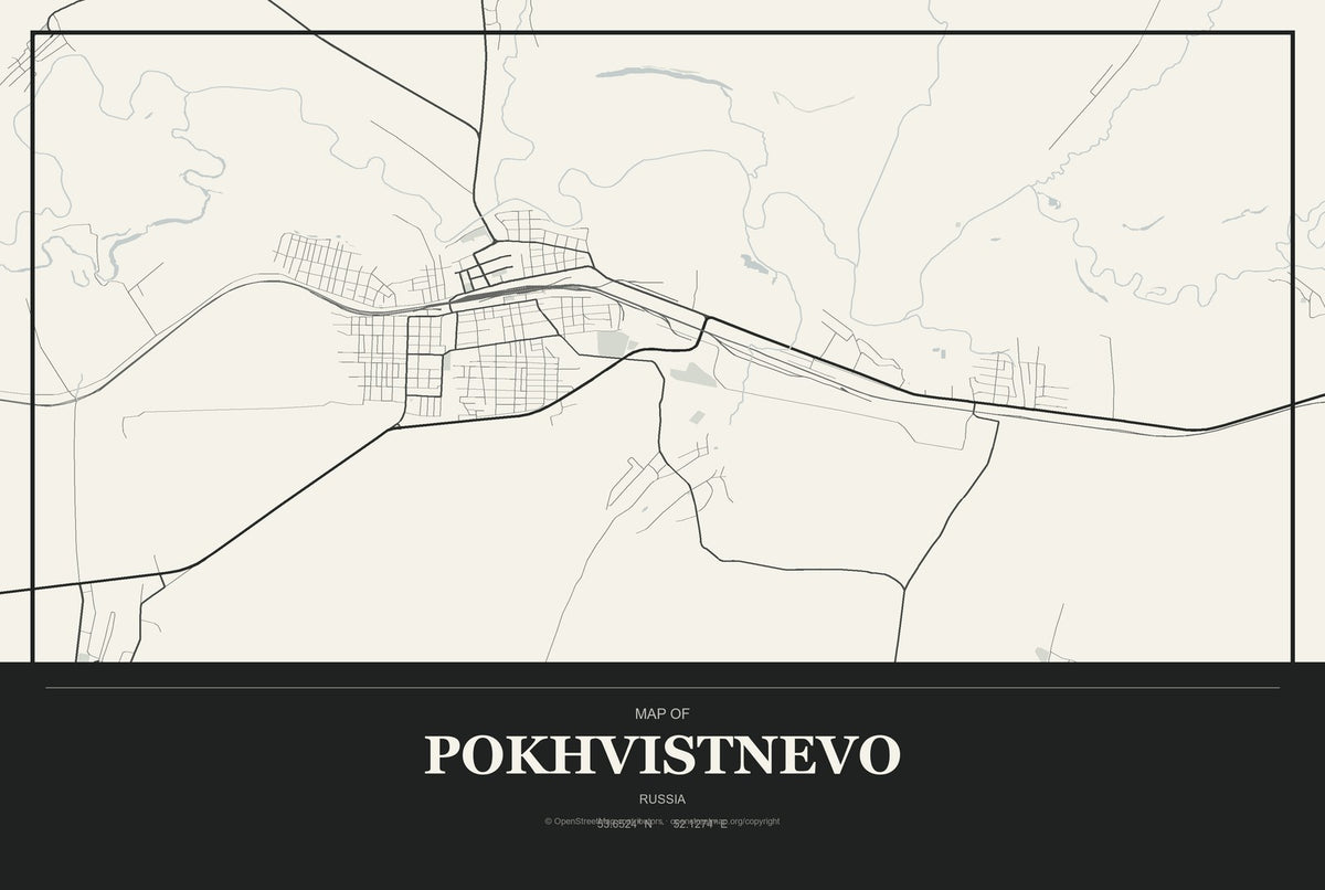Pokhvistnevo, Russia City Map Aluminum Sign in Museum Plaque style
