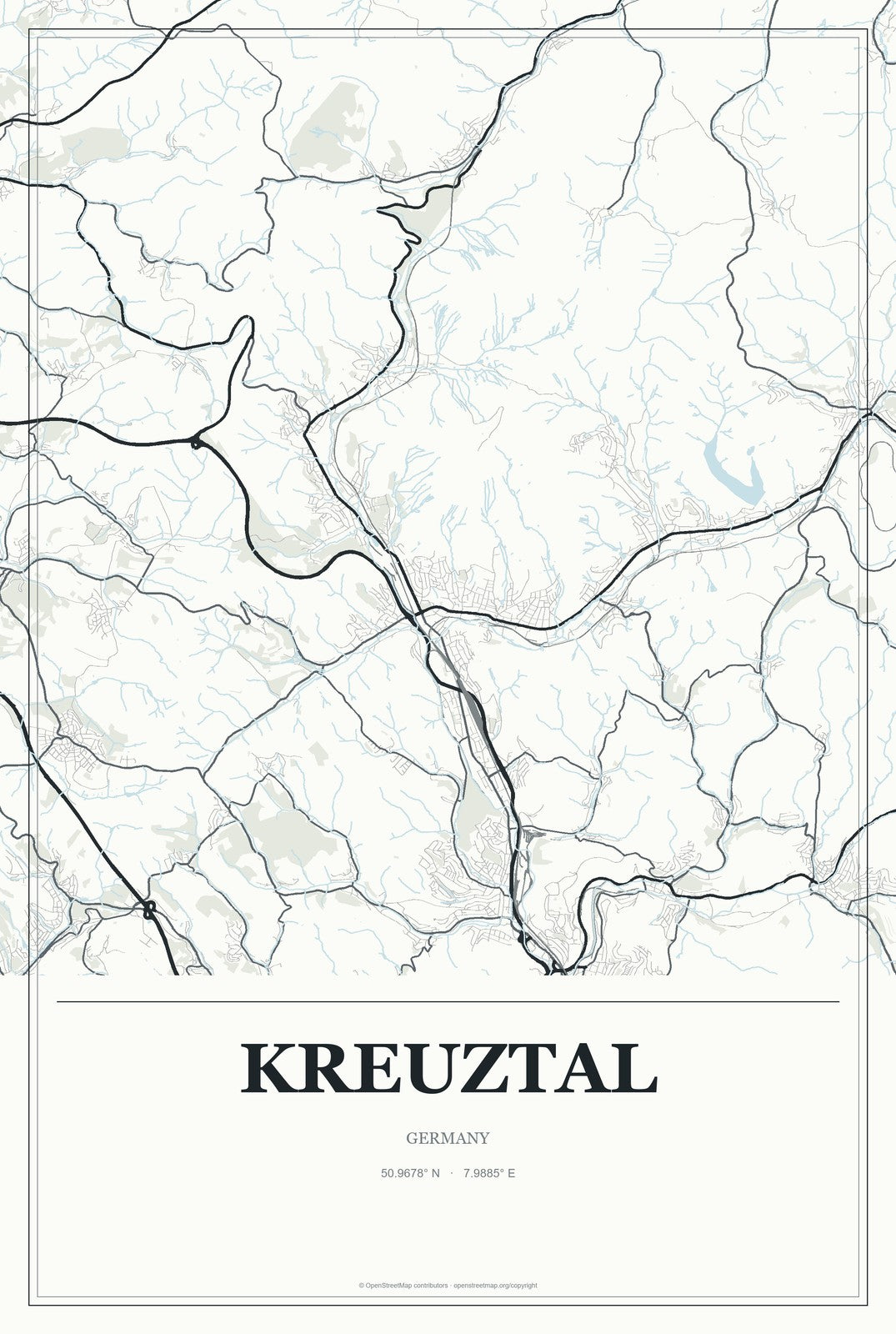 Kreuztal, Germany City Map Aluminum Sign in Gallery Air style
