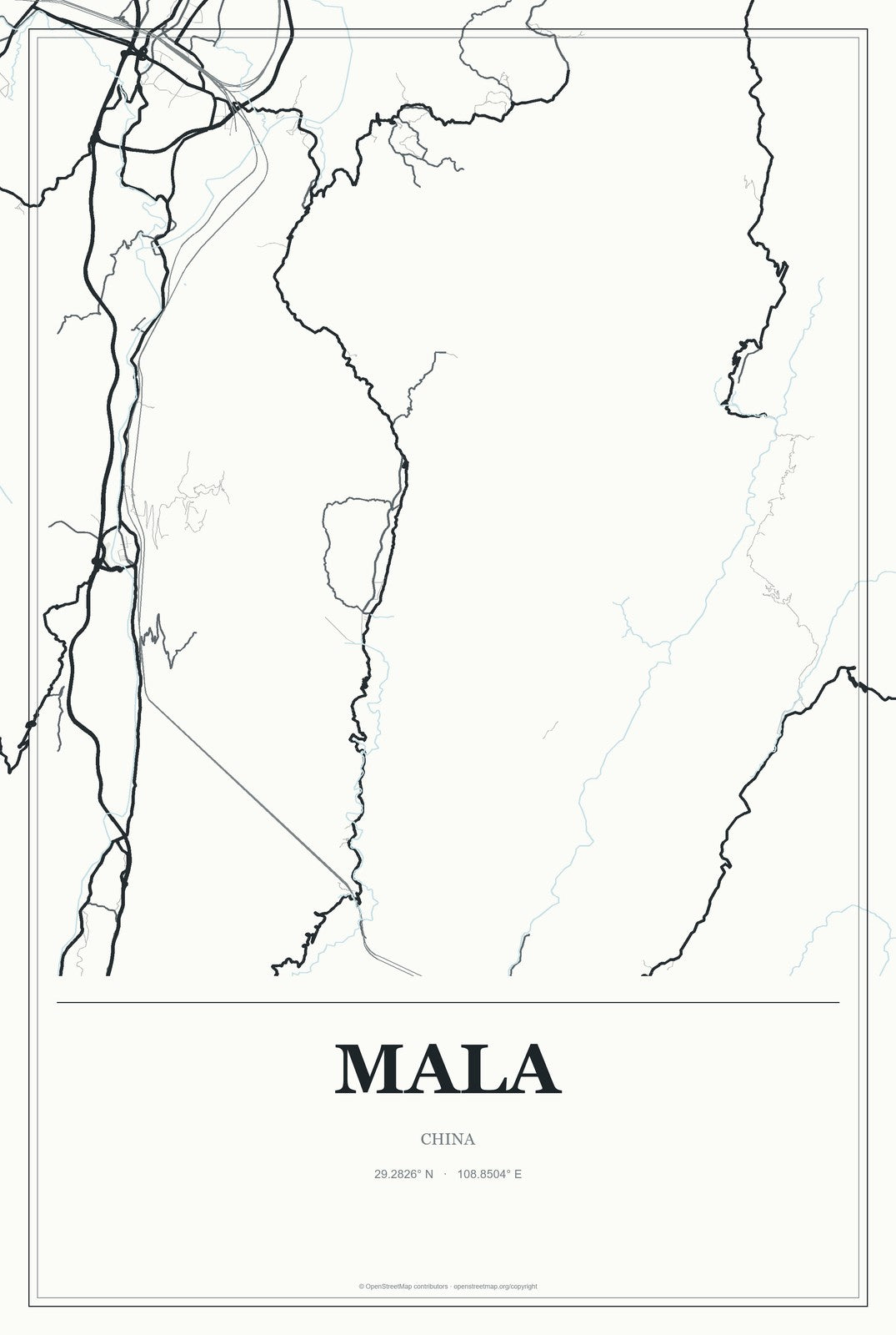 Mala, China City Map Aluminum Sign in Gallery Air style