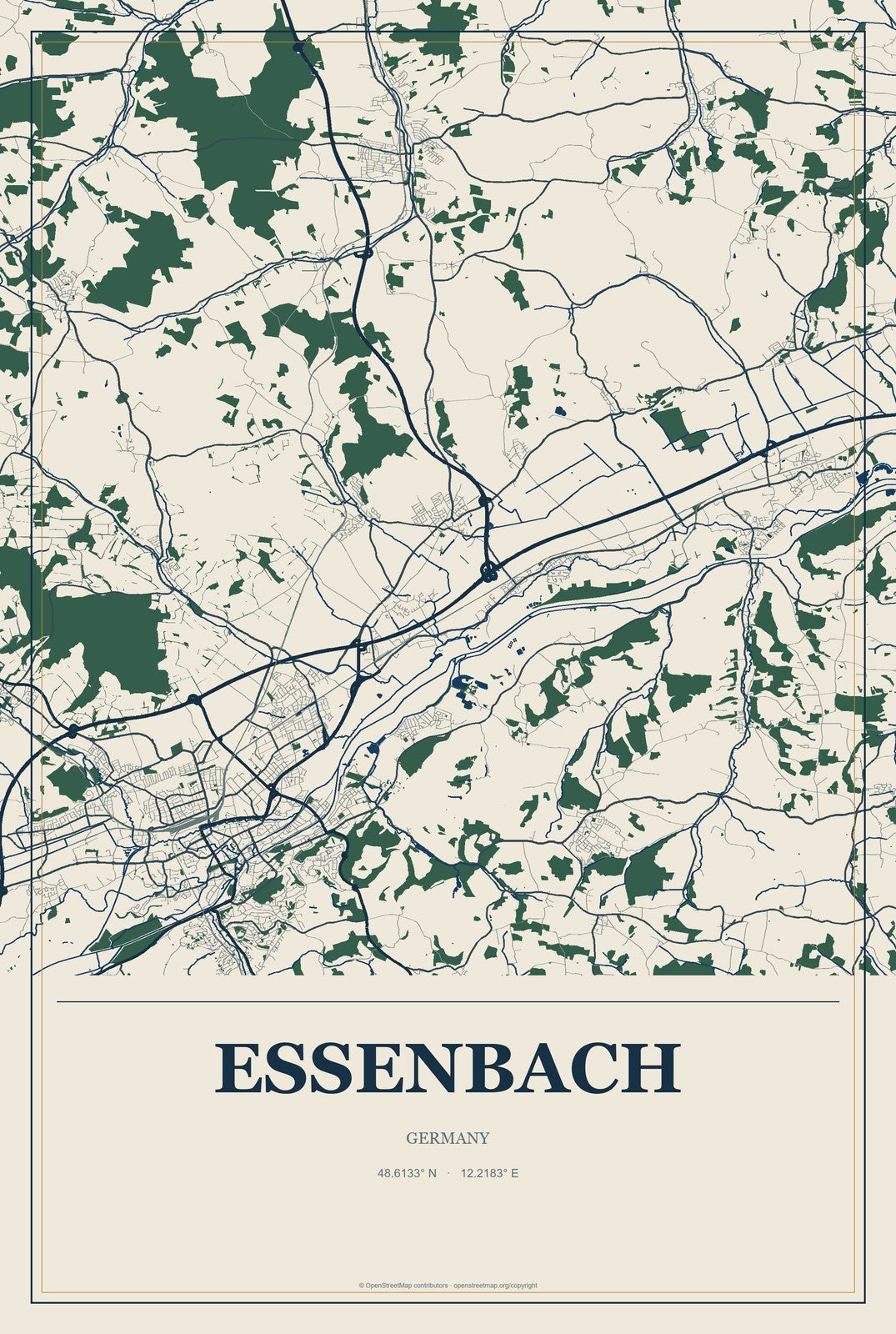 Essenbach, Germany City Map Aluminum Sign in Coastal Cutout style