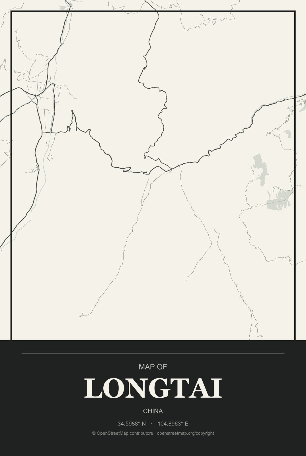 Longtai, China City Map Aluminum Sign in Museum Plaque style