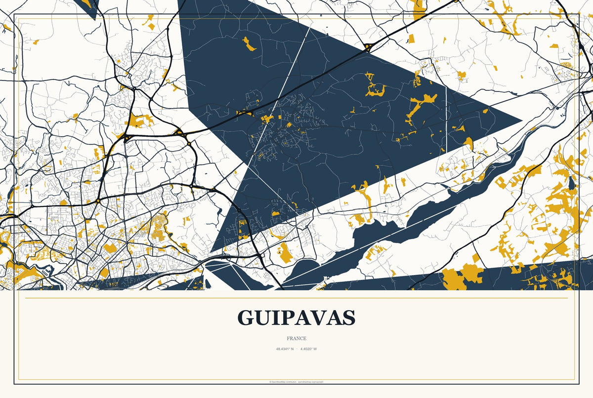 Guipavas, France City Map Aluminum Sign in Citrine Modern style