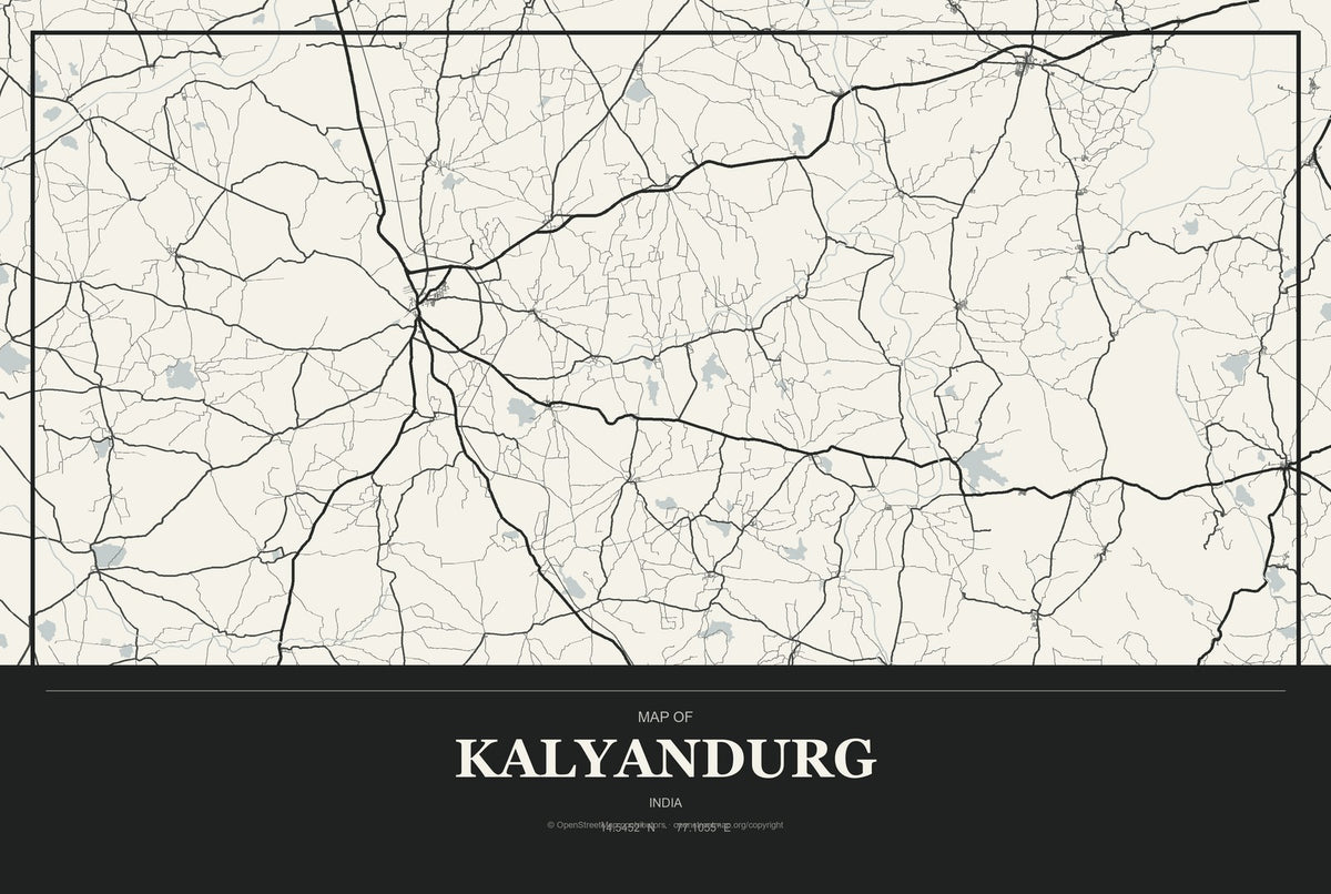 Kalyandurg, India City Map Aluminum Sign in Museum Plaque style