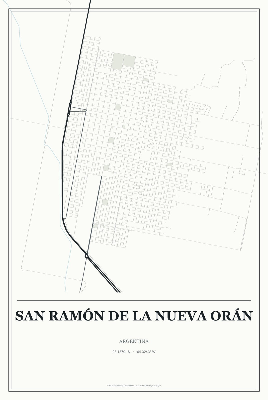 San Ramón de la Nueva Orán, Argentina City Map Aluminum Sign in Gallery Air style