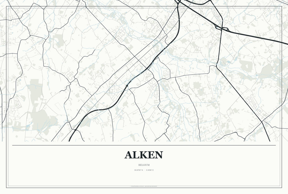Alken, Belgium City Map Aluminum Sign in Gallery Air style