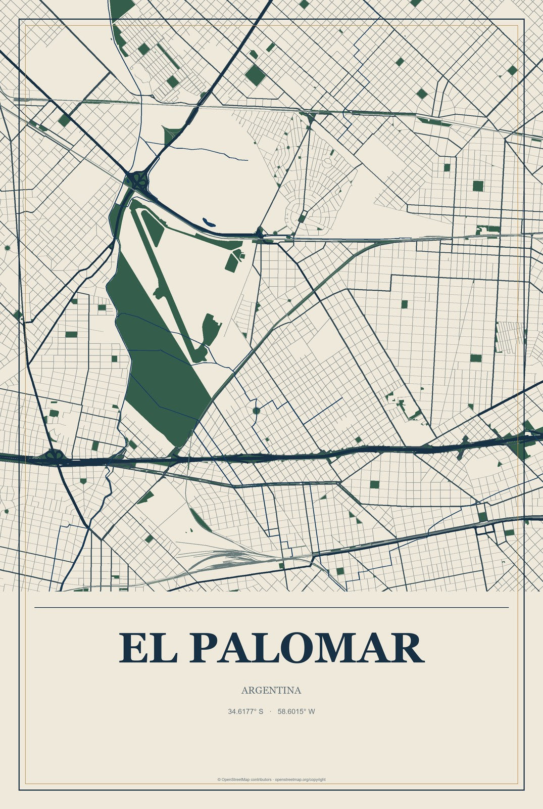 El Palomar, Argentina City Map Aluminum Sign in Coastal Cutout style