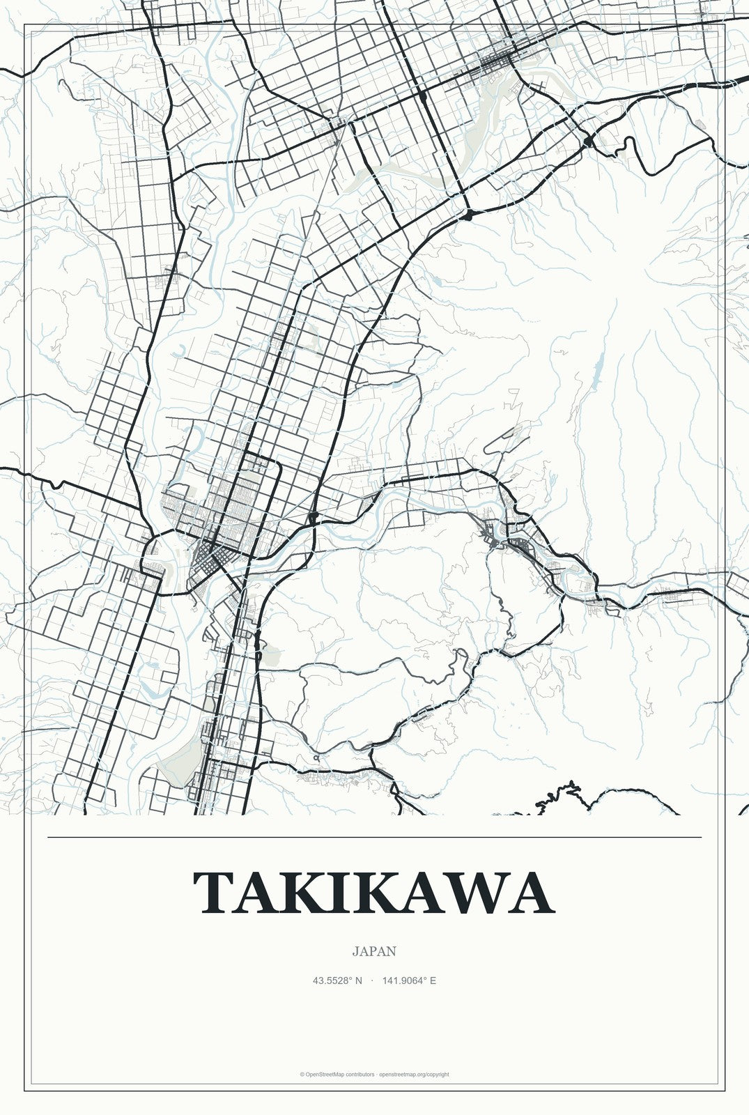 Takikawa, Japan City Map Aluminum Sign in Gallery Air style