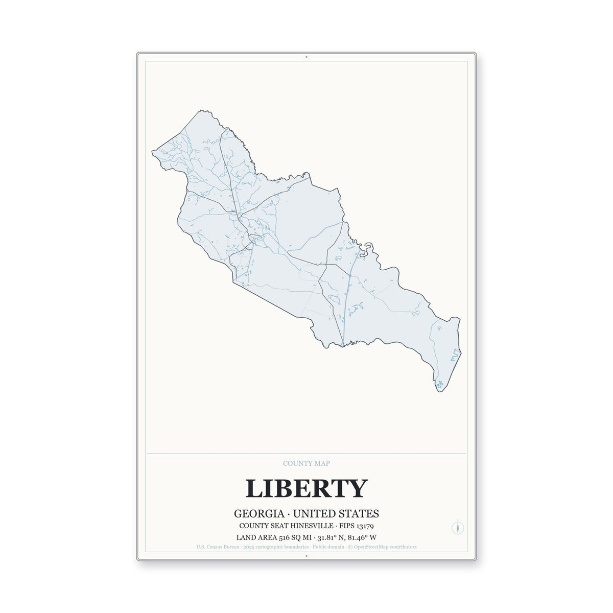 Liberty County, Georgia Map Aluminum Sign in Gallery Air style