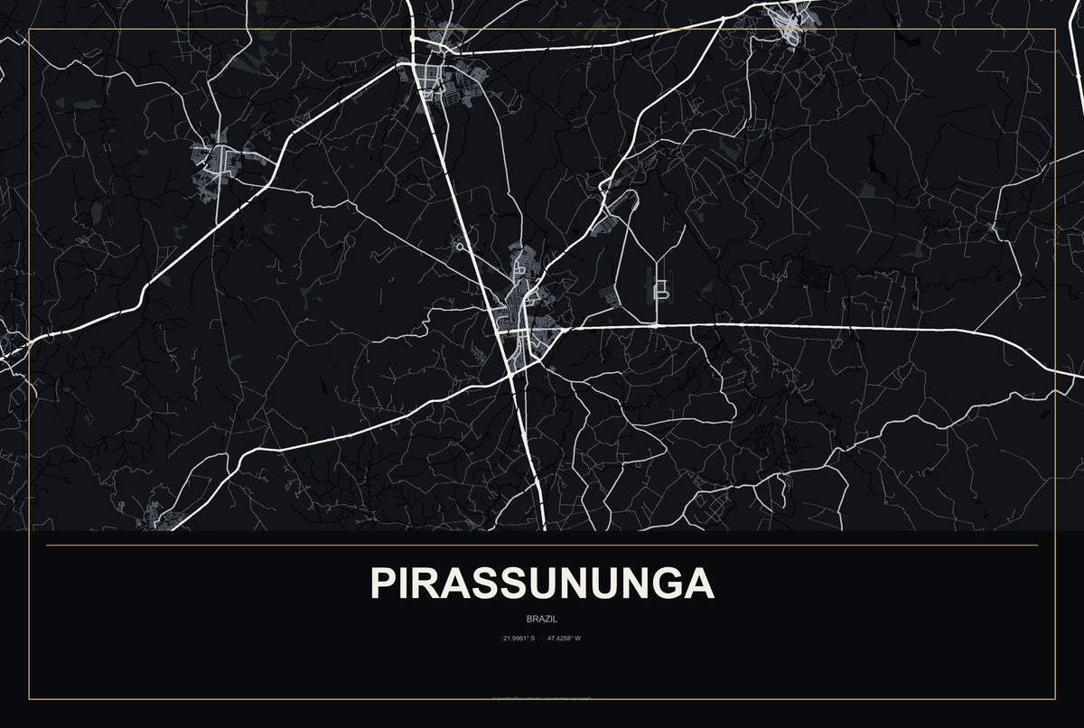 Pirassununga, Brazil City Map Aluminum Sign in Metropolitan Noir style