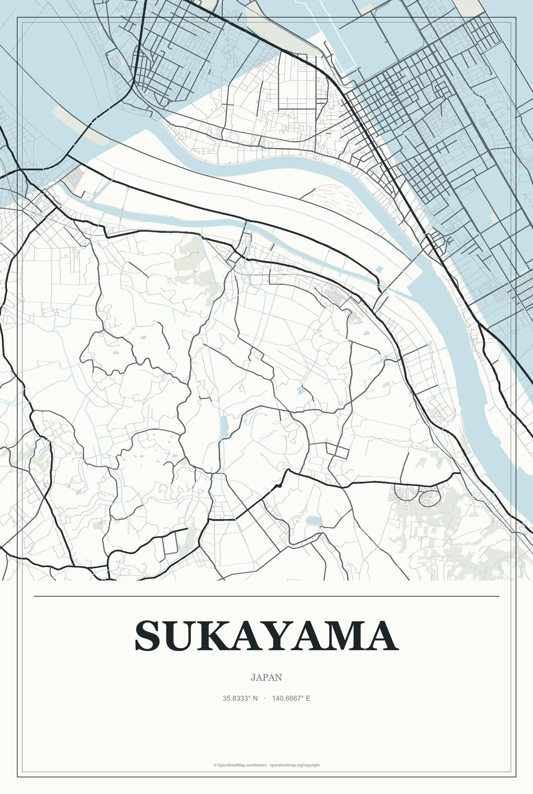 Sukayama, Japan City Map Aluminum Sign in Gallery Air style