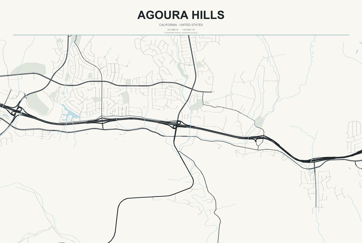 Agoura Hills, California City Map Aluminum Sign in Headline Atlas style