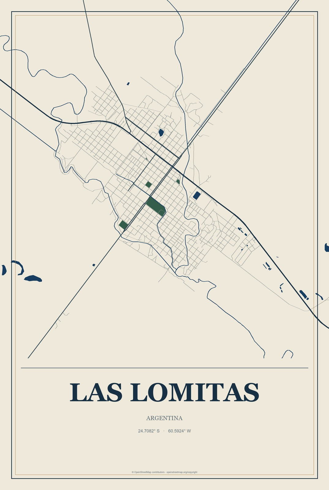 Las Lomitas, Argentina City Map Aluminum Sign in Coastal Cutout style
