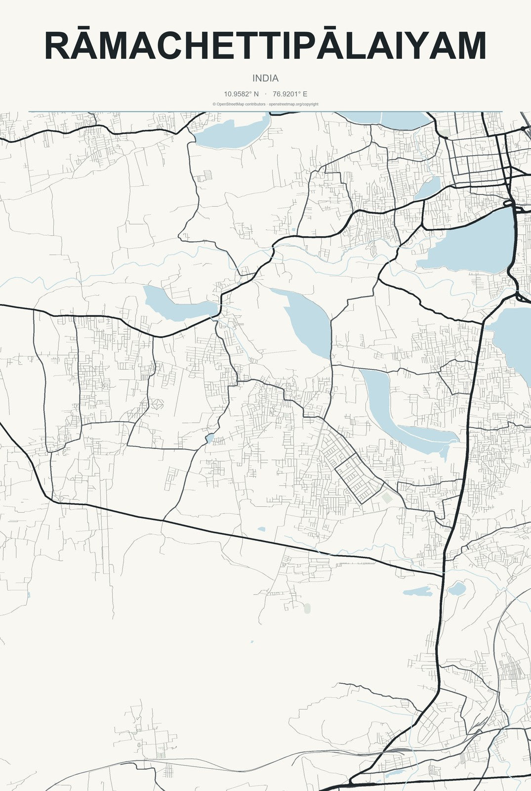 Rāmachettipālaiyam, India City Map Aluminum Sign in Headline Atlas style