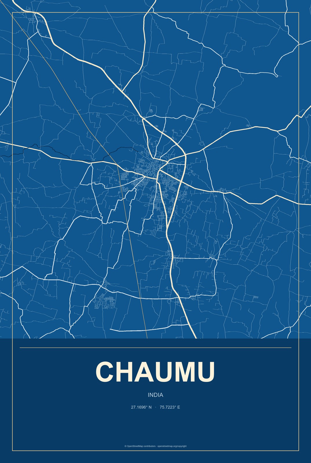 Chaumu, India City Map Aluminum Sign in Harbor Cobalt style