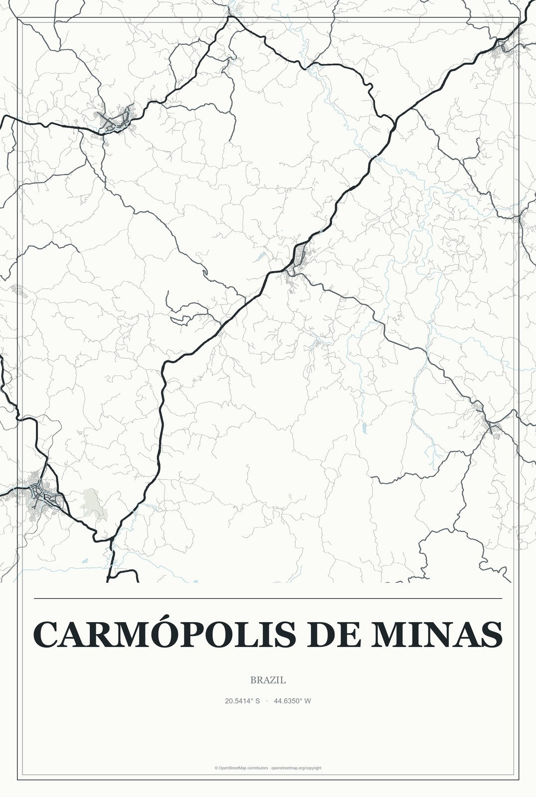 Carmópolis de Minas, Brazil City Map Aluminum Sign in Gallery Air style