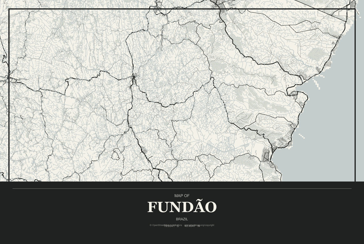 Fundão, Brazil City Map Aluminum Sign in Museum Plaque style