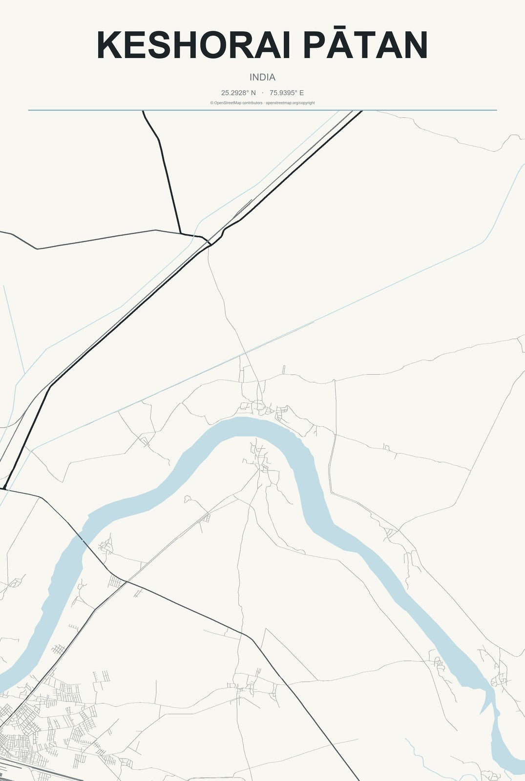 Keshorai Pātan, India City Map Aluminum Sign in Headline Atlas style