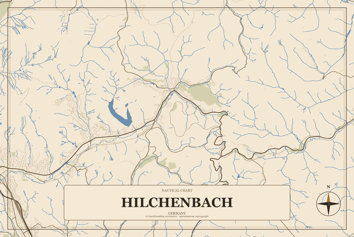 Hilchenbach, Germany City Map Aluminum Sign in Heritage Nautical style