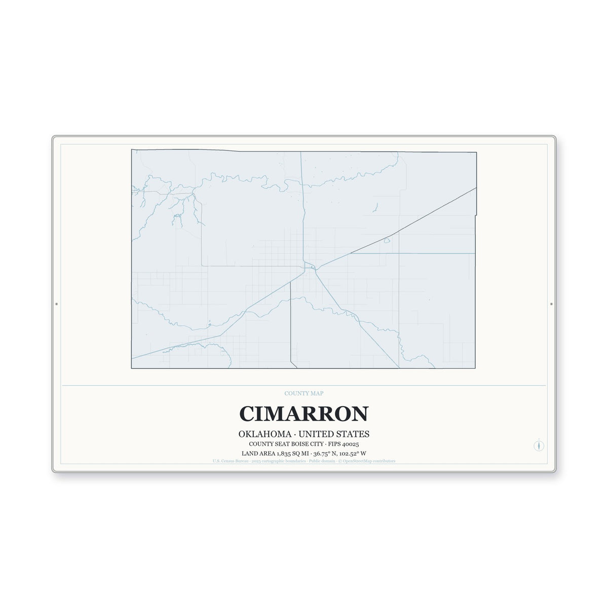 Cimarron County, Oklahoma Map Aluminum Sign in Gallery Air style