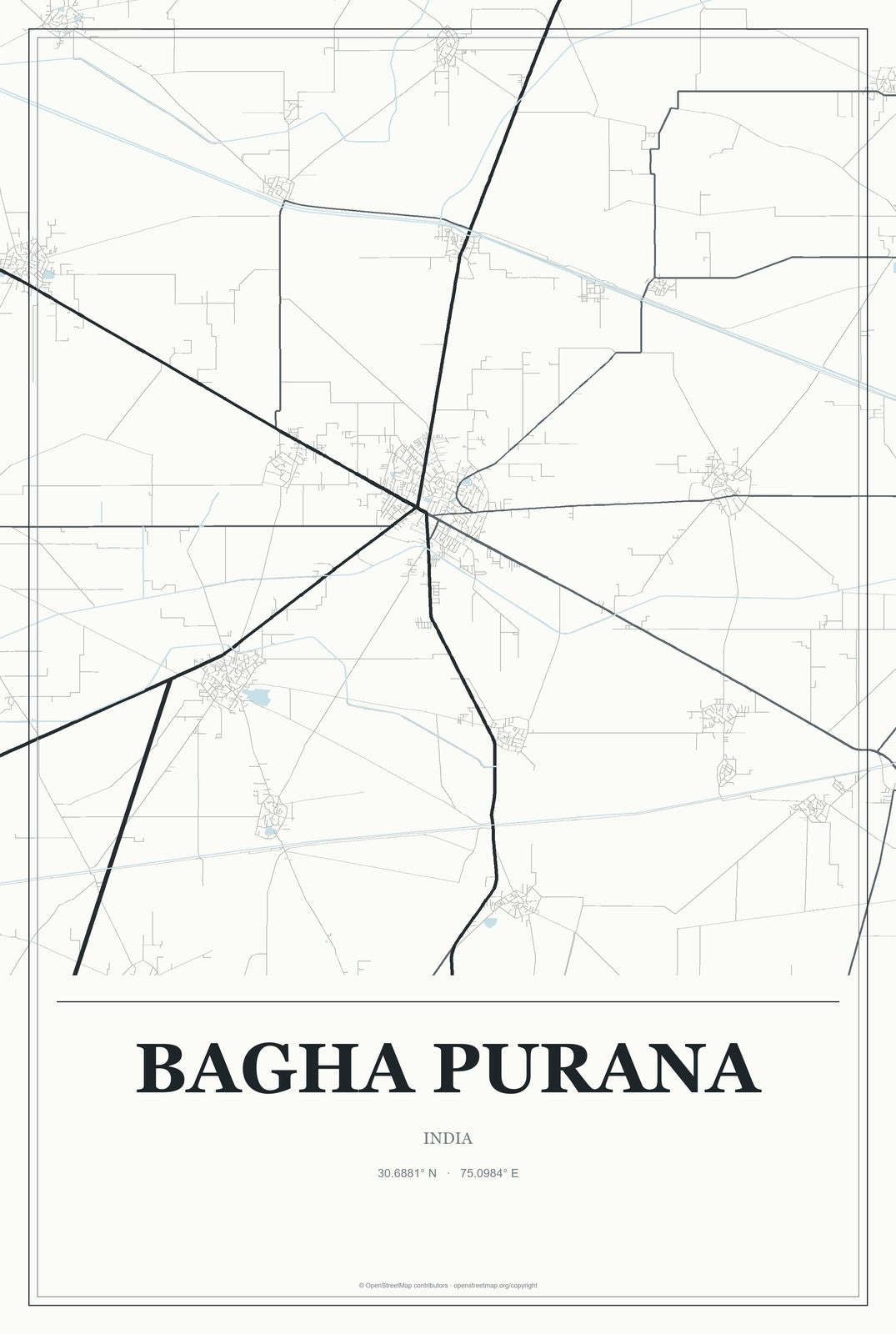 Bagha Purana, India City Map Aluminum Sign in Gallery Air style