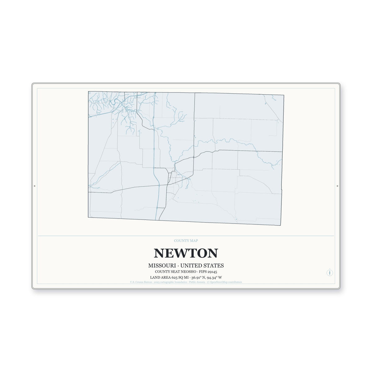 Newton County, Missouri Map Aluminum Sign in Gallery Air style