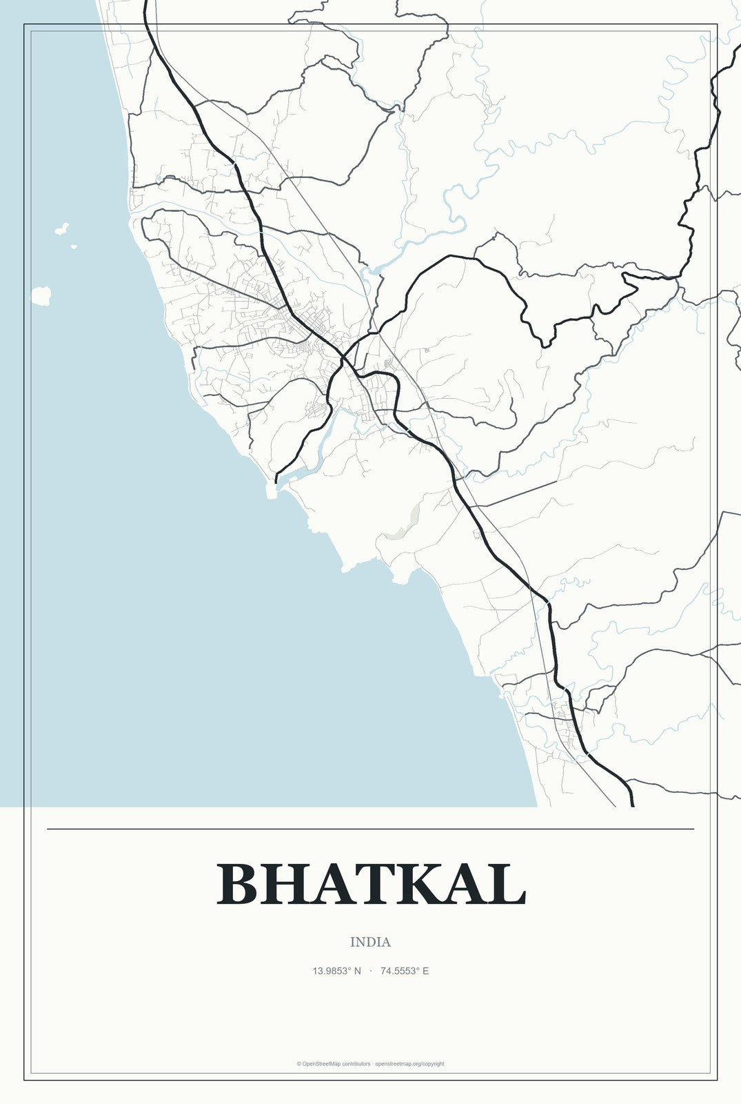 Bhatkal, India City Map Aluminum Sign in Gallery Air style