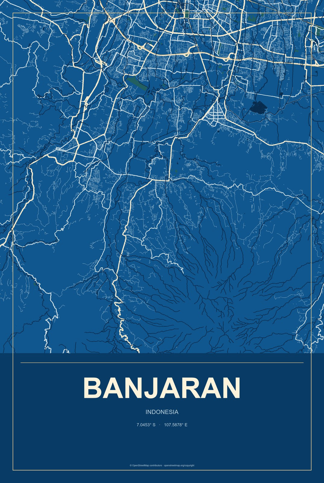 Banjaran, Indonesia City Map Aluminum Sign in Harbor Cobalt style