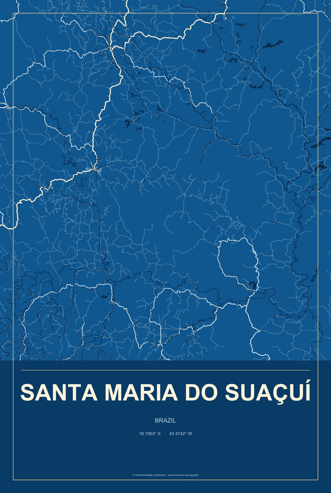 Santa Maria do Suaçuí, Brazil City Map Aluminum Sign in Harbor Cobalt style