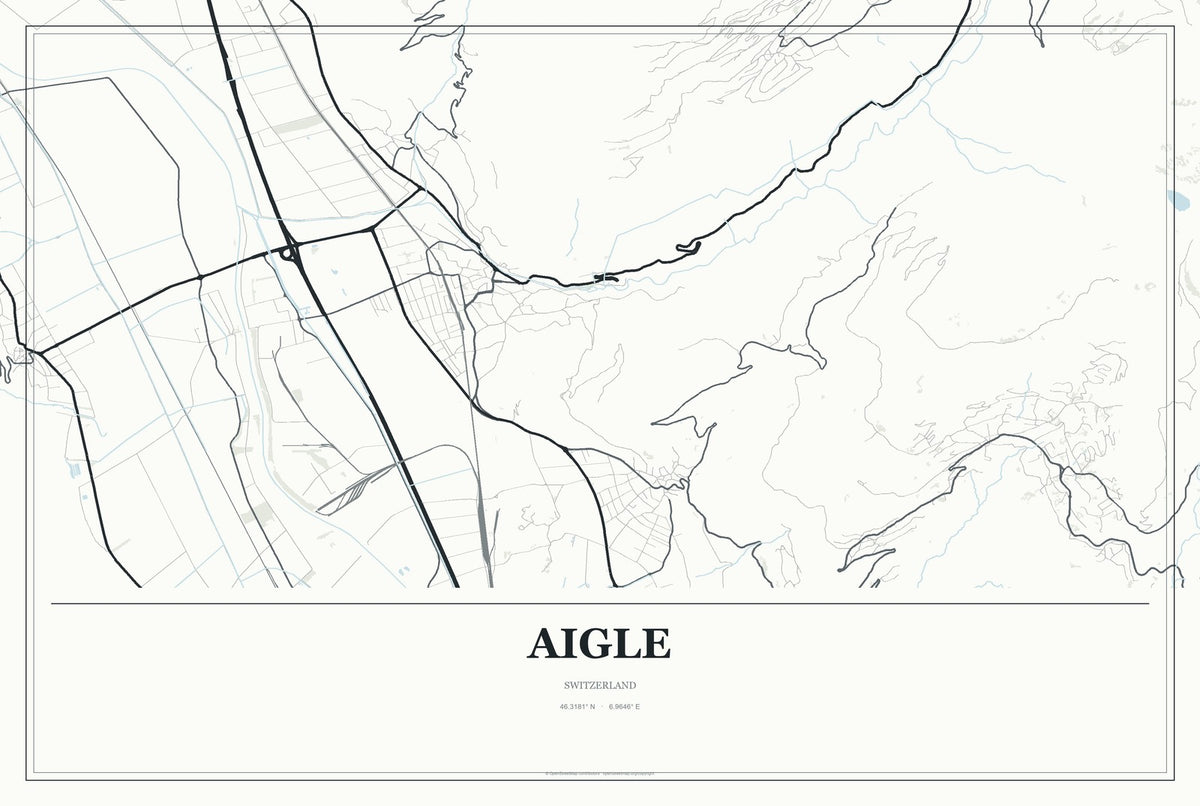Aigle, Switzerland City Map Aluminum Sign in Gallery Air style
