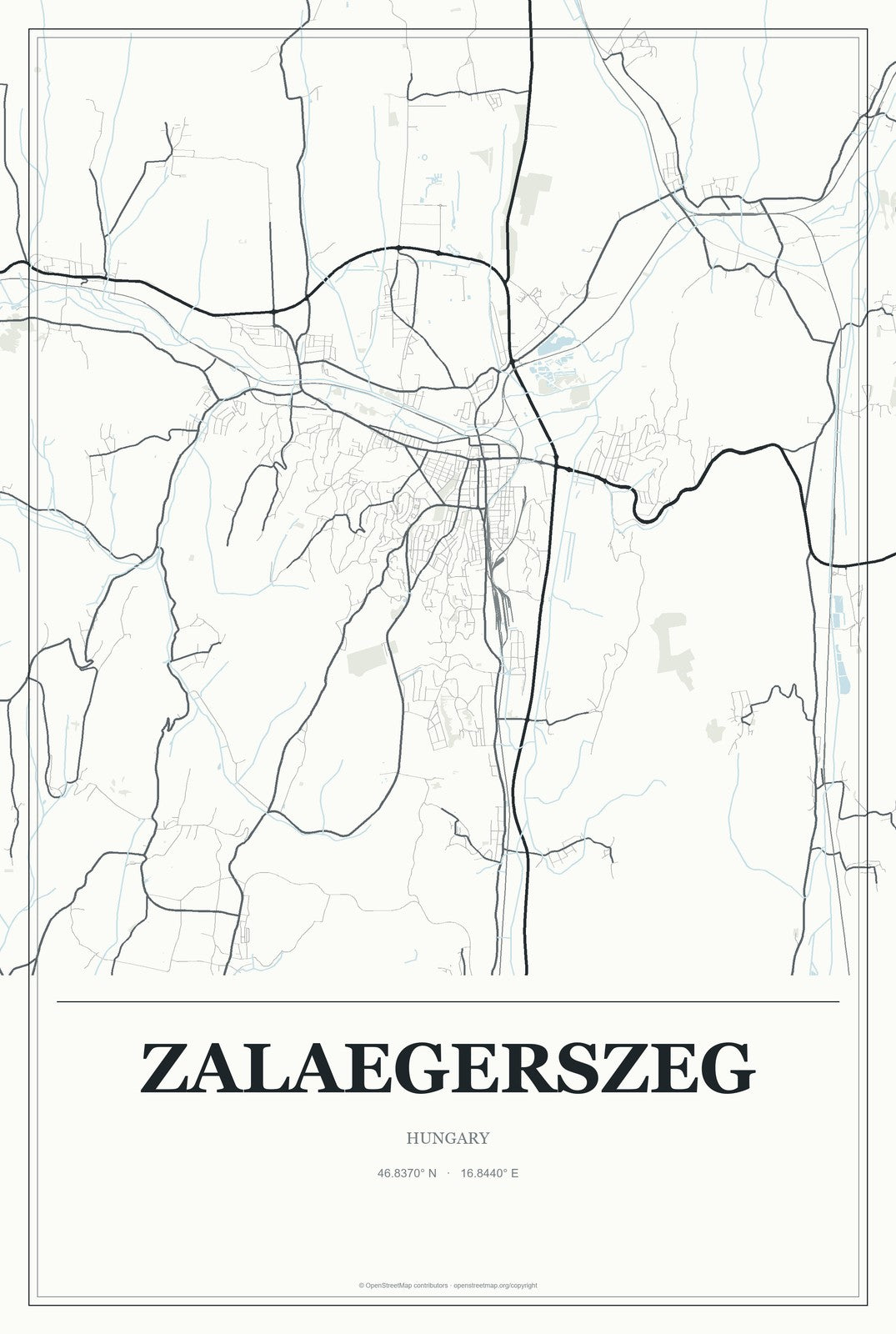 Zalaegerszeg, Hungary City Map Aluminum Sign in Gallery Air style