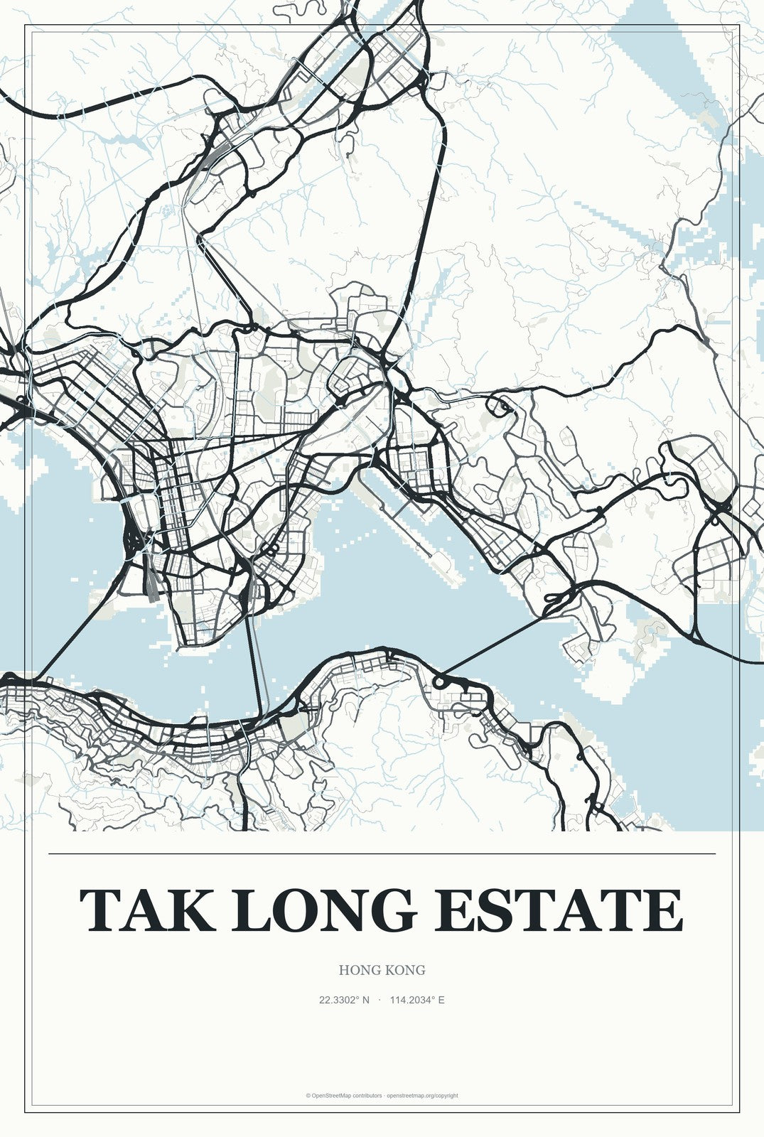 Tak Long Estate, Hong Kong City Map Aluminum Sign in Gallery Air style