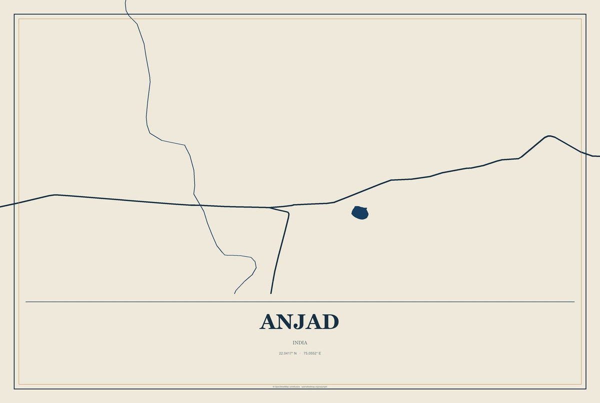Anjad, India City Map Aluminum Sign in Coastal Cutout style