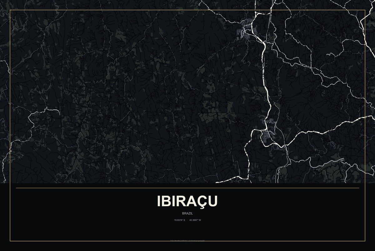 Ibiraçu, Brazil City Map Aluminum Sign in Metropolitan Noir style
