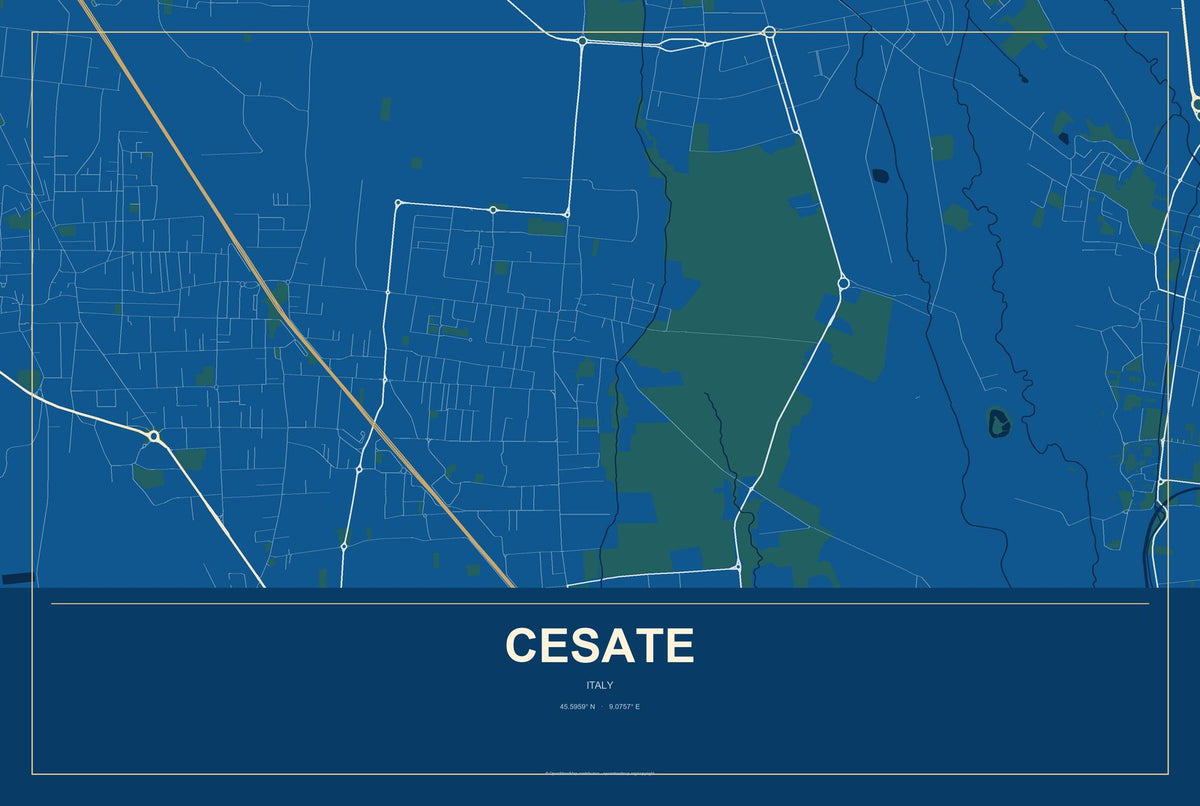 Cesate, Italy City Map Aluminum Sign in Harbor Cobalt style