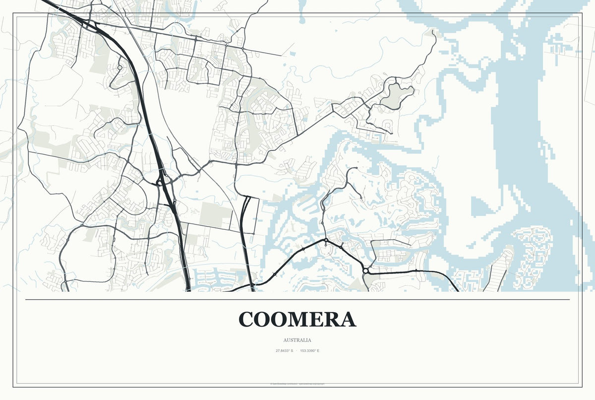 Coomera, Australia City Map Aluminum Sign in Gallery Air style