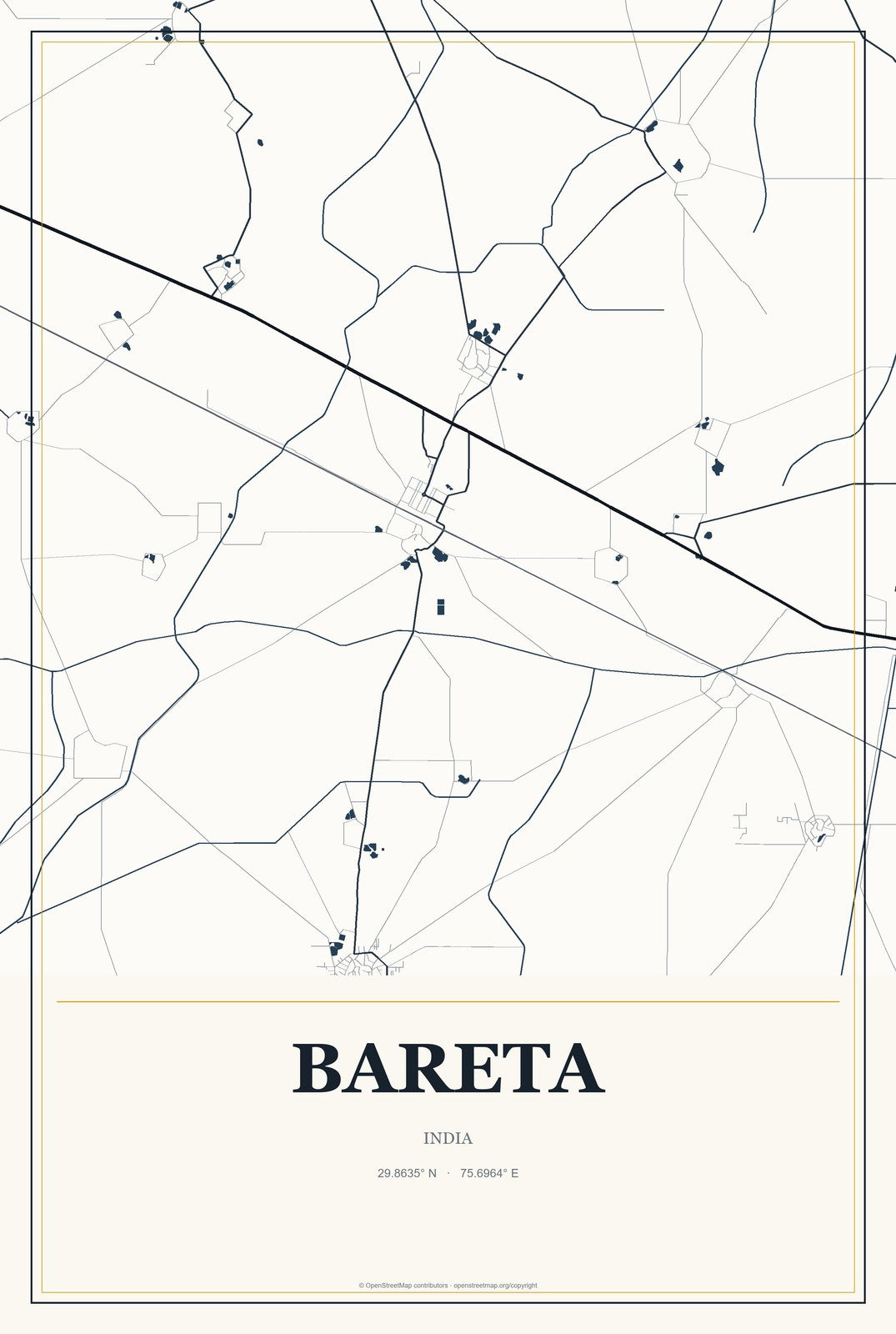 Bareta, India City Map Aluminum Sign in Citrine Modern style