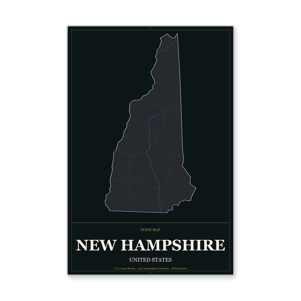 New Hampshire state map aluminum sign in Metropolitan Noir style