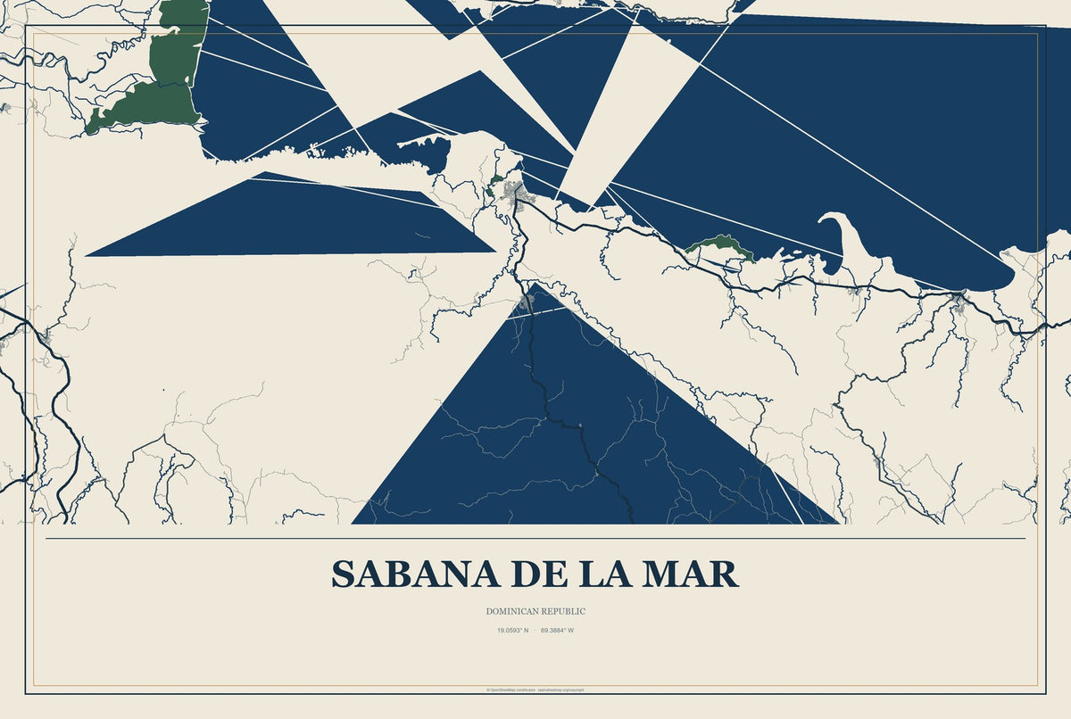 Sabana de la Mar, Dominican Republic City Map Aluminum Sign in Coastal Cutout style
