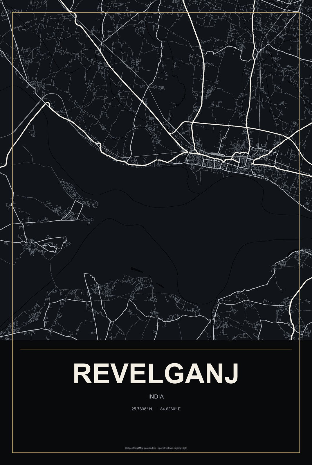 Revelganj, India City Map Aluminum Sign in Metropolitan Noir style