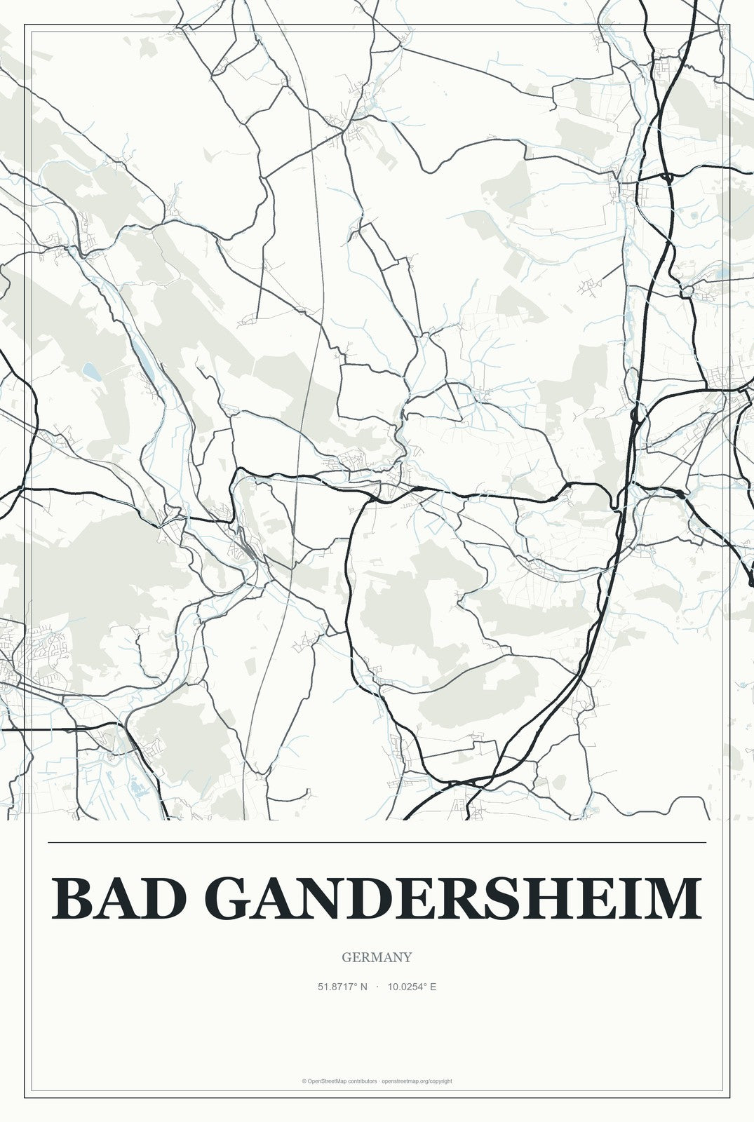 Bad Gandersheim, Germany City Map Aluminum Sign in Gallery Air style