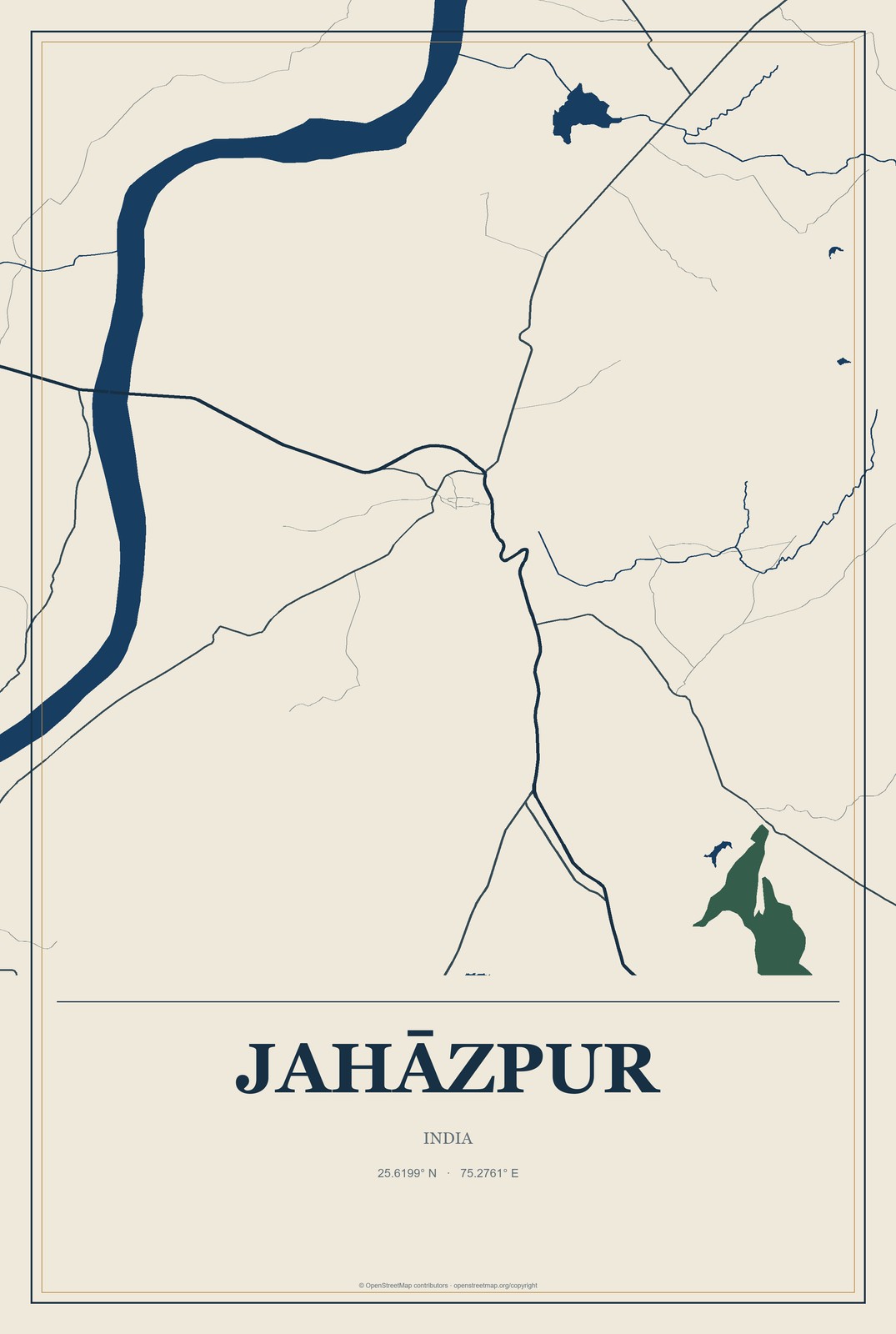 Jahāzpur, India City Map Aluminum Sign in Coastal Cutout style