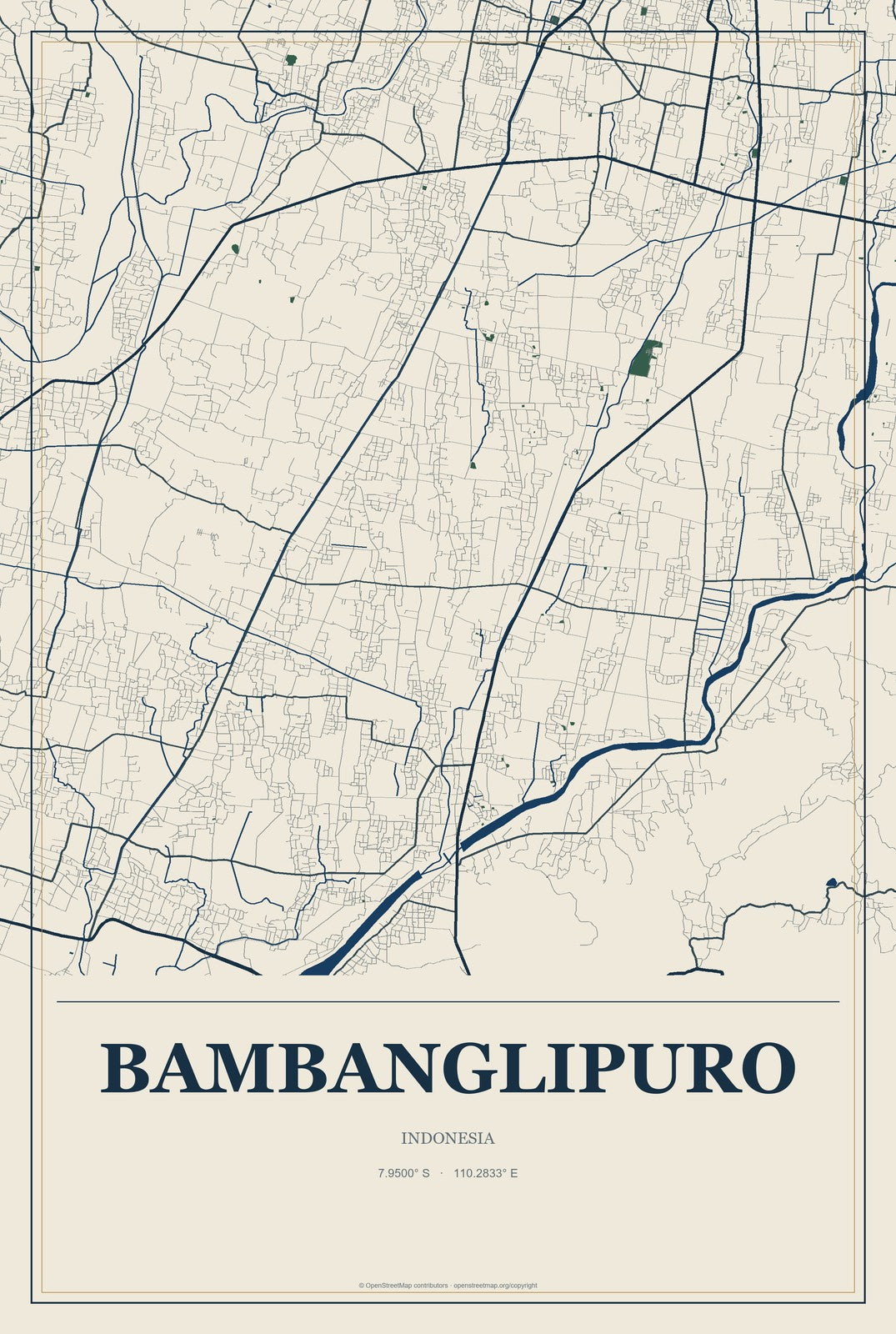 Bambanglipuro, Indonesia City Map Aluminum Sign in Coastal Cutout style