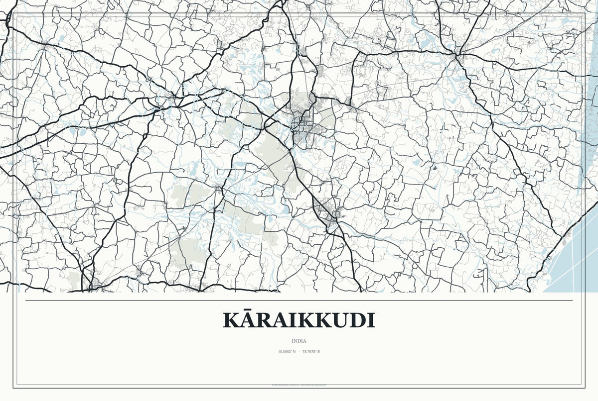 Kāraikkudi, India City Map Aluminum Sign in Gallery Air style
